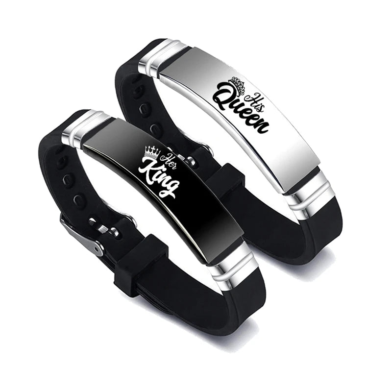2 Pcs/Set His Queen Her King Couple Bracelet Stainless Steel