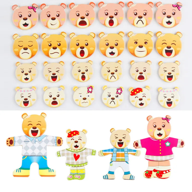 QWZ Little Bear Change Clothes Children's Early Education Wooden