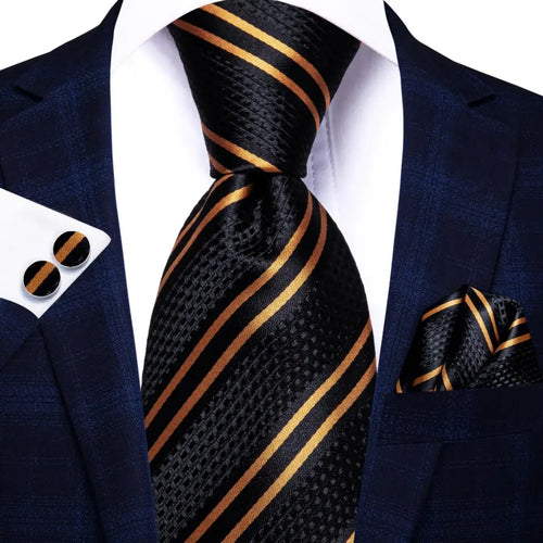 Black Red Striped Silk Wedding Tie For Men Handky Cufflink Gift Men