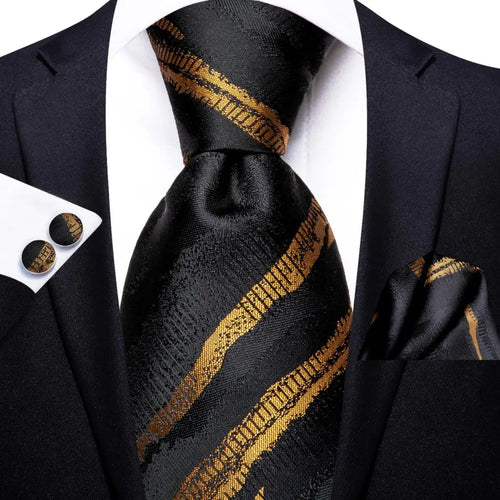 Black Red Striped Silk Wedding Tie For Men Handky Cufflink Gift Men