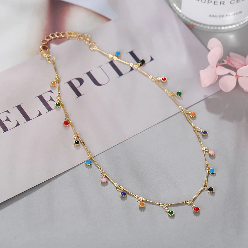 Fashion Simple Candy Color Tassel Necklace for Women Aesthetic
