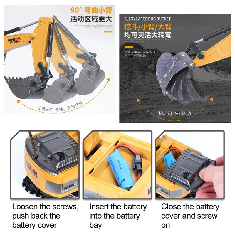 RC Excavator 2.4Ghz 6 Channel 1:24 RC Engineering Car Alloy And