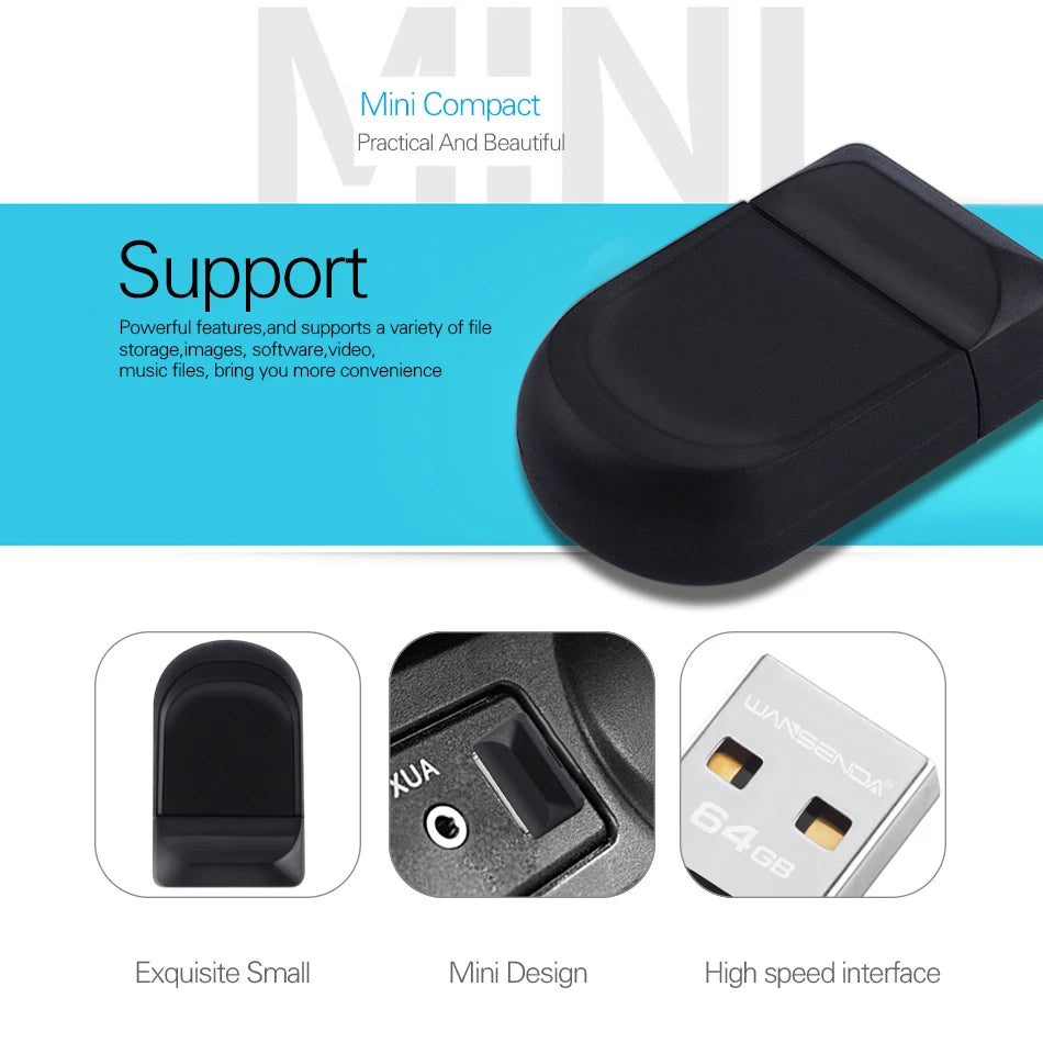 WANSENDA Super Mini USB Flash Drive Waterproof Pendrive 64GB 32GB 16GB