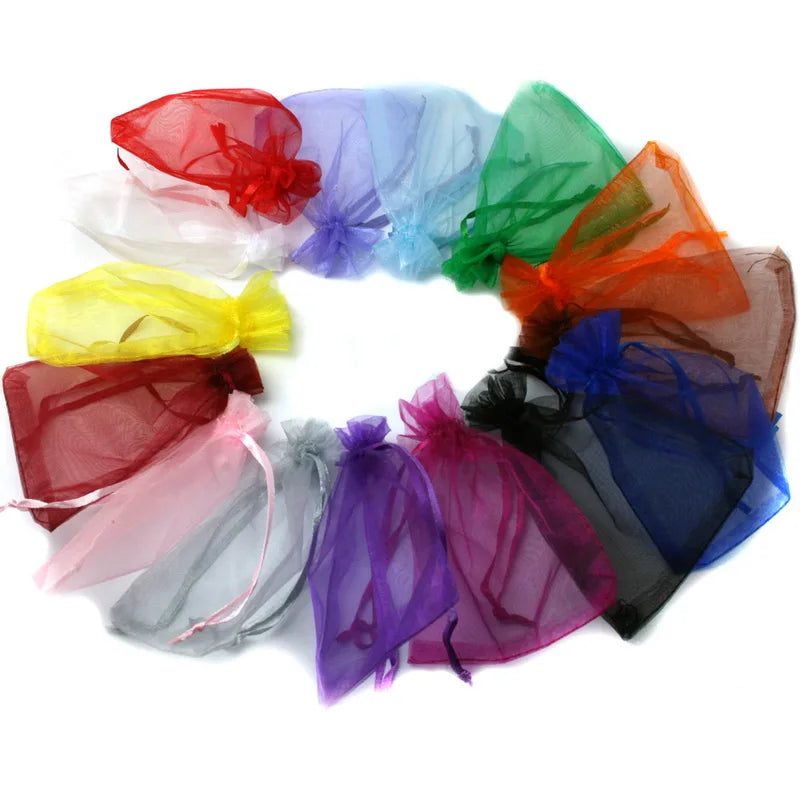 Top Sale 10pcs 7x9/9x12cm Drawstring Organza Jewelry Packaging Display