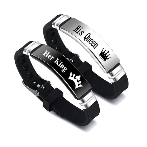 2 Pcs/Set His Queen Her King Couple Bracelet Stainless Steel