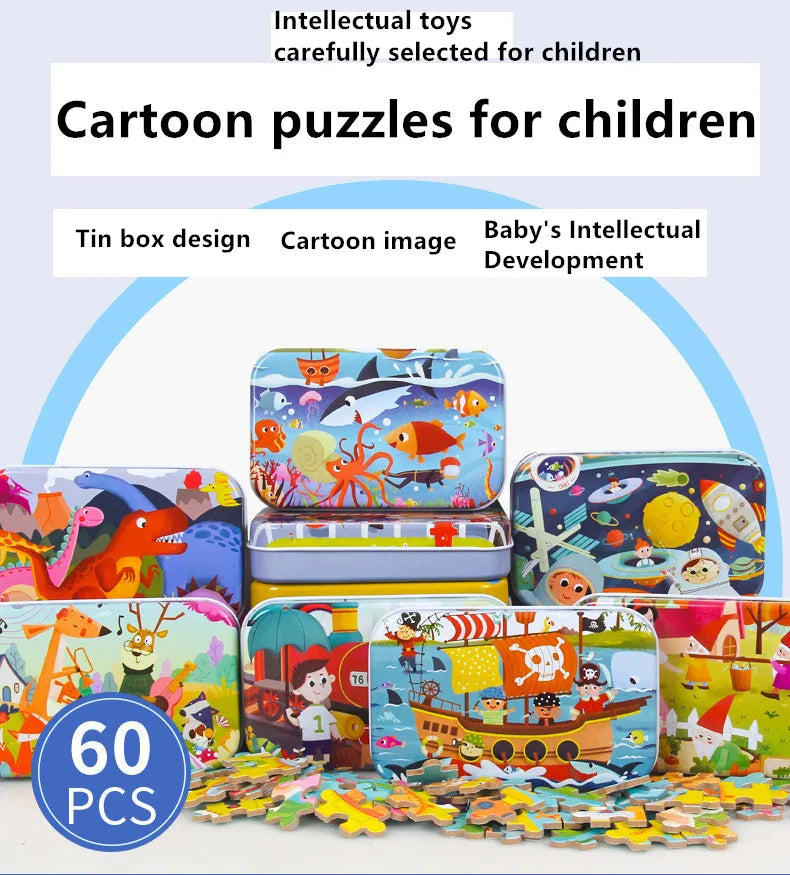 Hot New 60 Pieces Wooden Puzzle Toys for Children Cartoon Vehicle