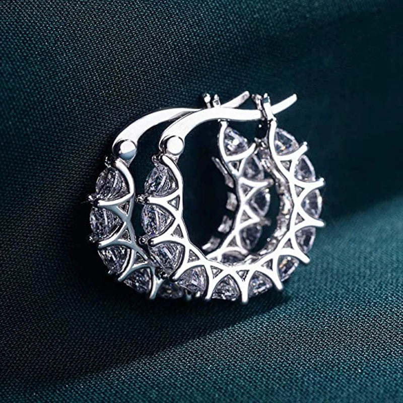 Huitan Full Paved Crystal CZ Hoop Earrings for Women Dazzling