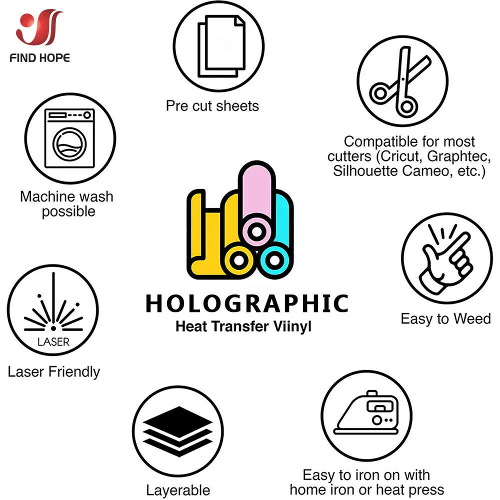 Holographic Heat Transfer Vinyl Iron-on Clothing HTV for T-Shirts Bag