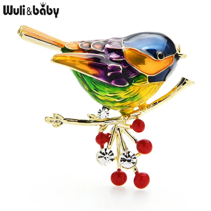 Wuli&baby 2021 Multicolor Bird Brooch Pins Quality Enamel Ainmal