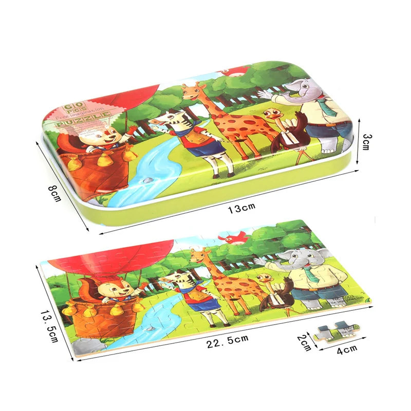 Hot New 60 Pieces Wooden Puzzle Toys for Children Cartoon Vehicle