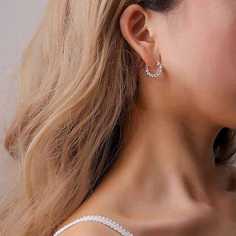 Huitan Full Paved Crystal CZ Hoop Earrings for Women Dazzling