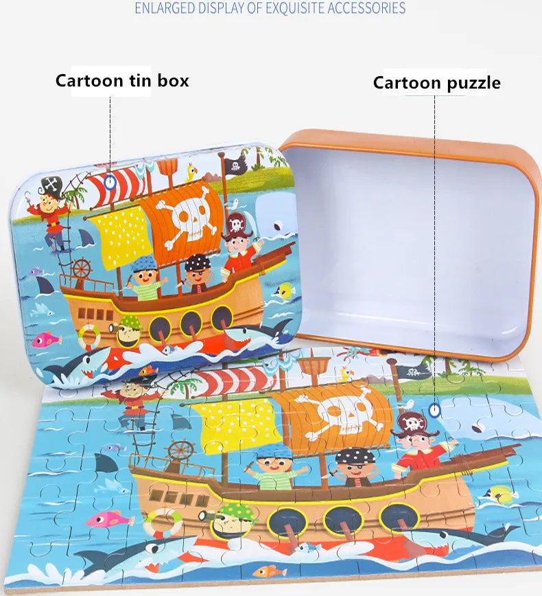 Hot New 60 Pieces Wooden Puzzle Toys for Children Cartoon Vehicle