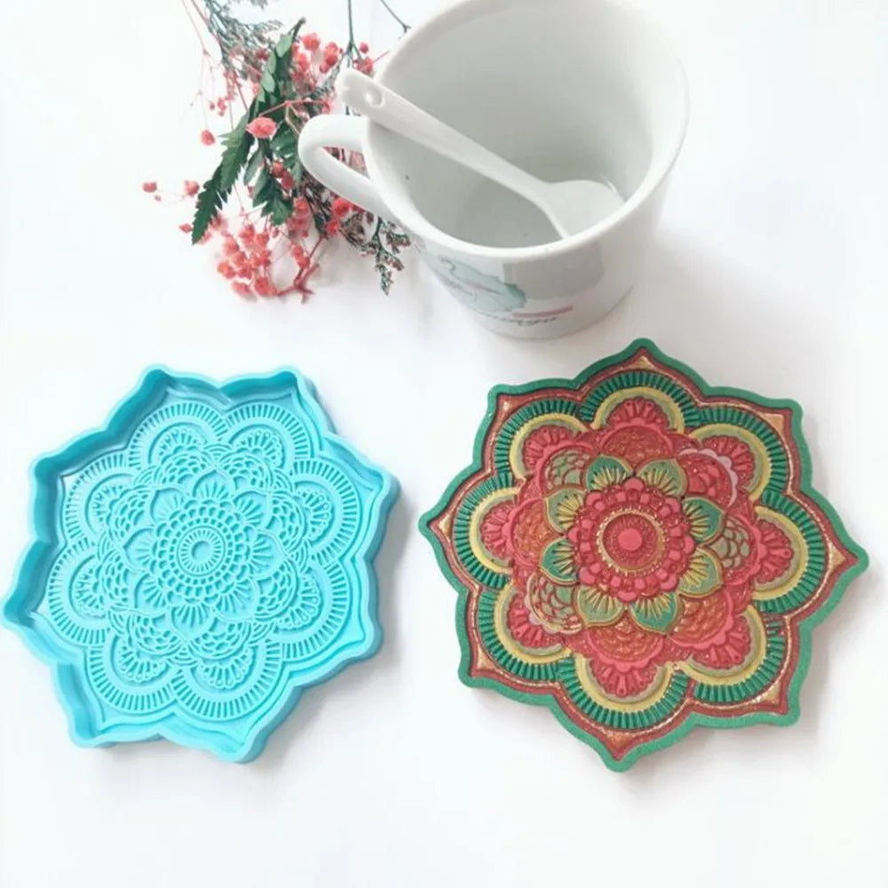 Mandala Coaster Silicone Mold Round Tray Cup Mat Epoxy Resin Casting