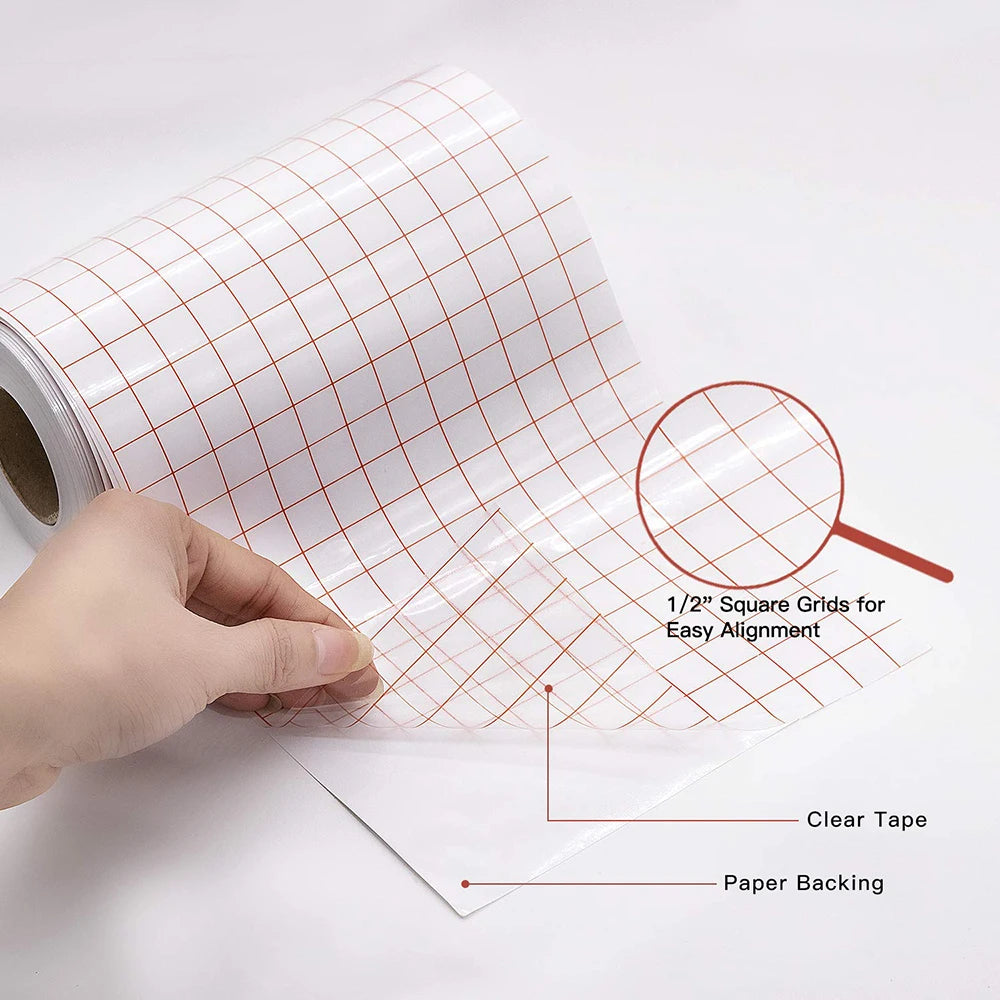 Adhesive Vinyl Transfer Paper Tape Roll Transparent w/Red Alignment