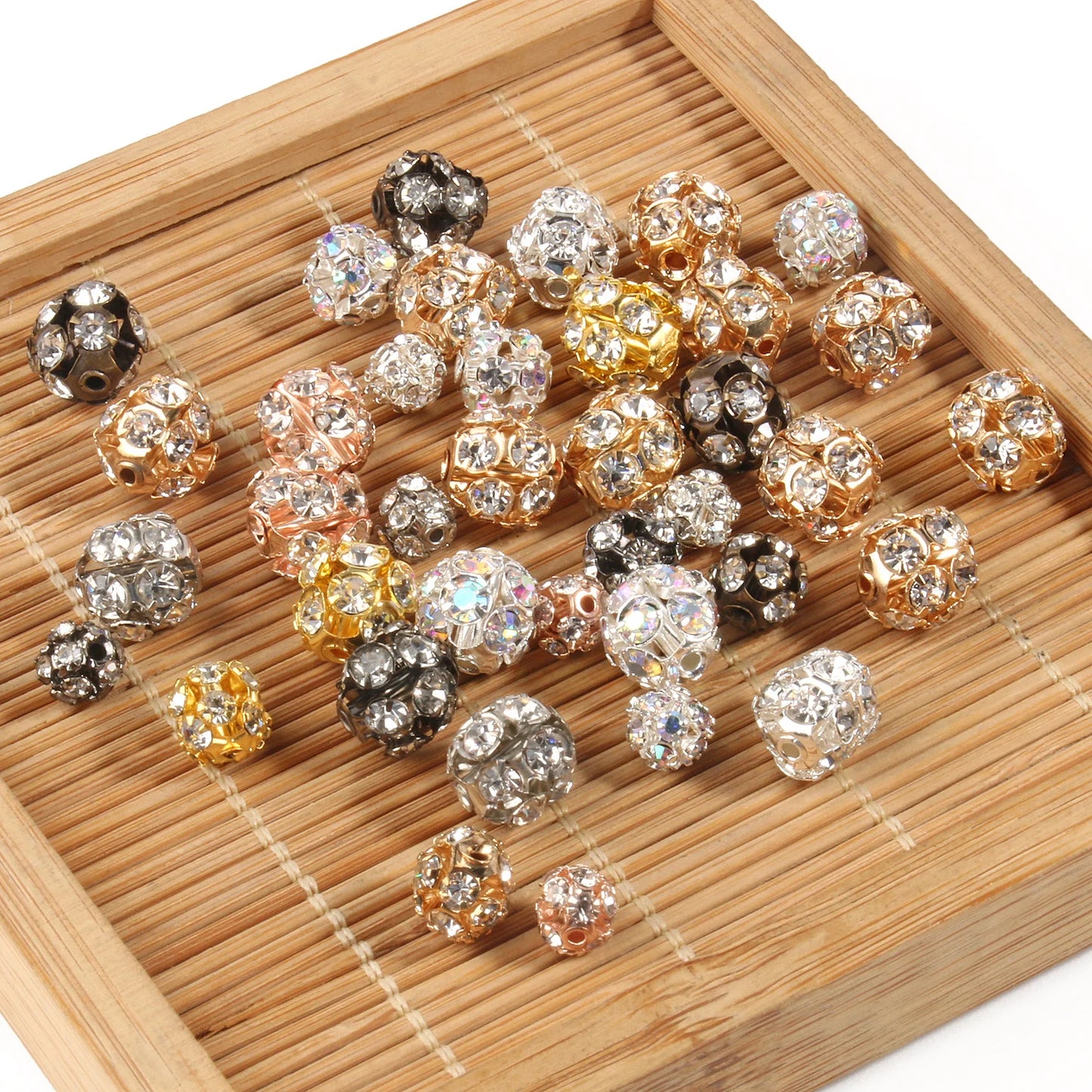 50pcs 6/8/10mm AB Color Metal Crystal Beads Rhinestone Ball Shape