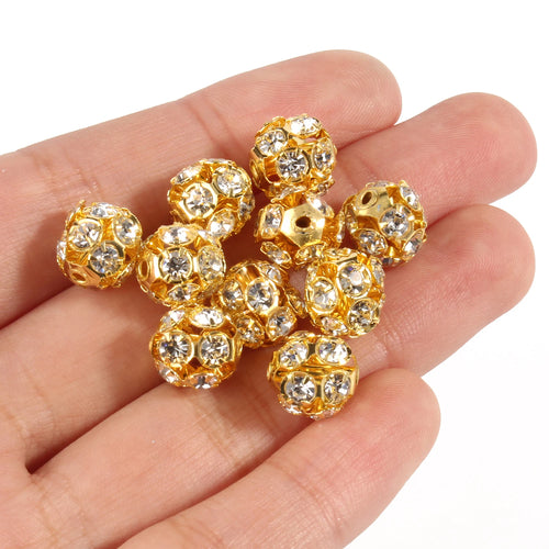 50pcs 6/8/10mm AB Color Metal Crystal Beads Rhinestone Ball Shape