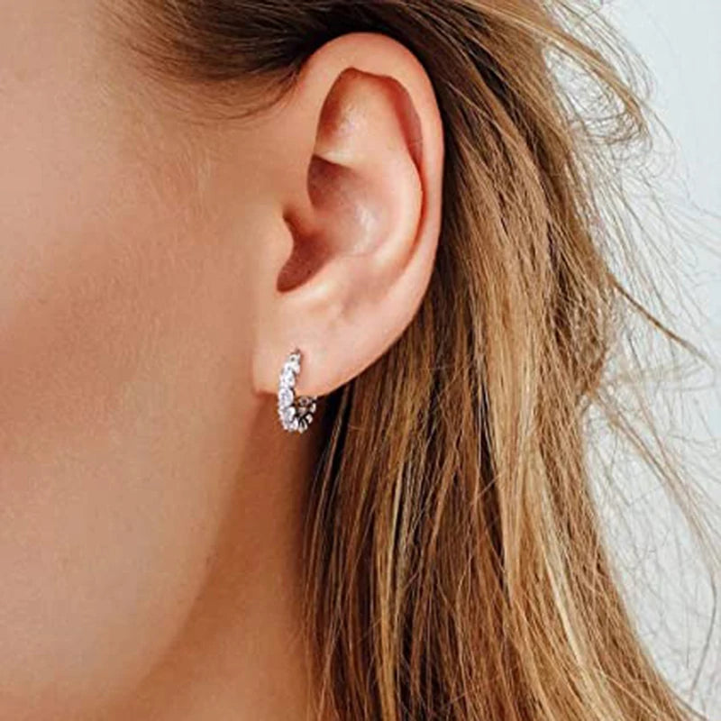 Huitan Full Paved Crystal CZ Hoop Earrings for Women Dazzling