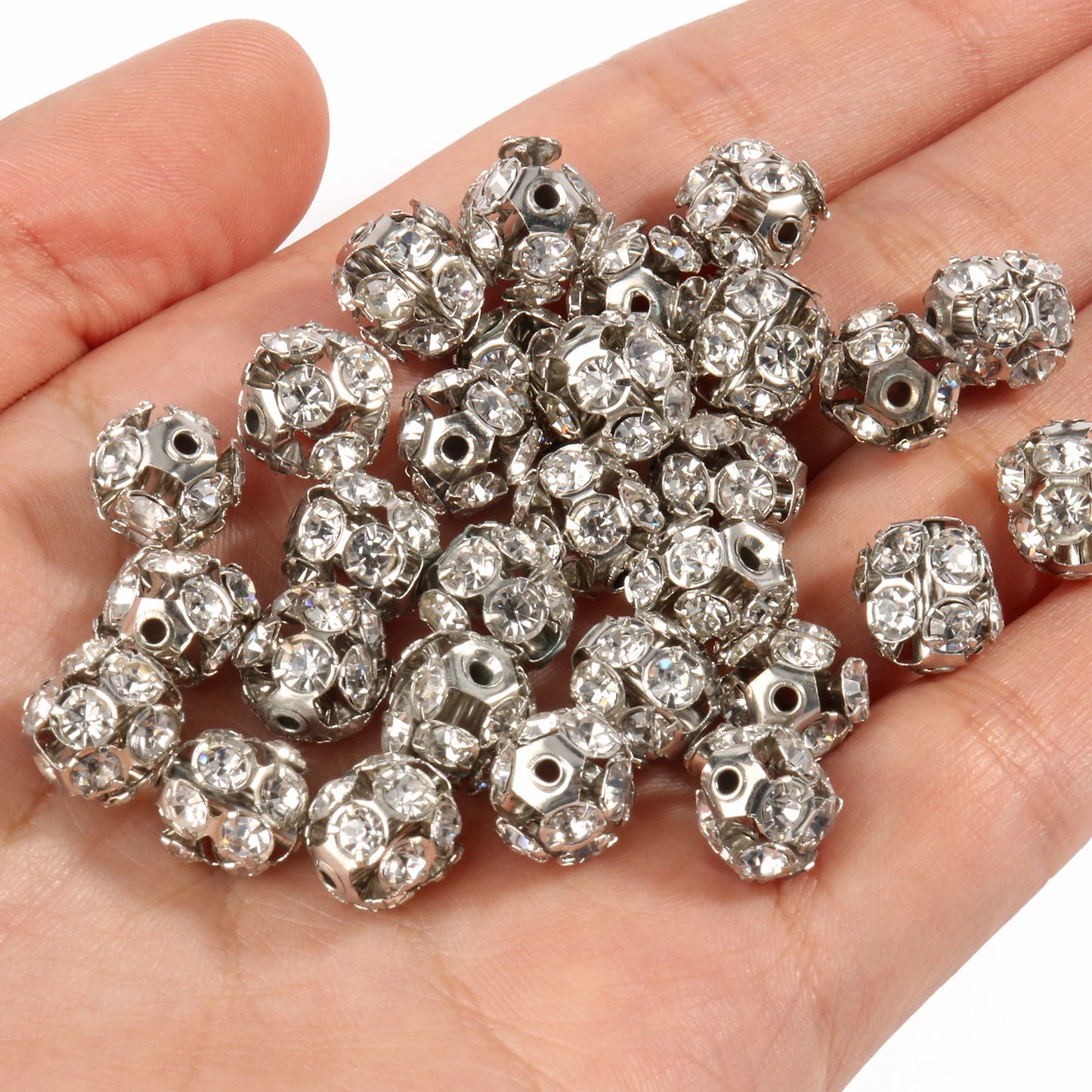 50pcs 6/8/10mm AB Color Metal Crystal Beads Rhinestone Ball Shape