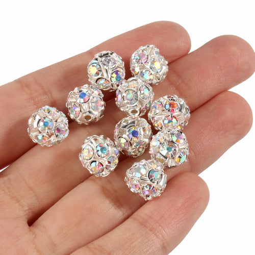 50pcs 6/8/10mm AB Color Metal Crystal Beads Rhinestone Ball Shape