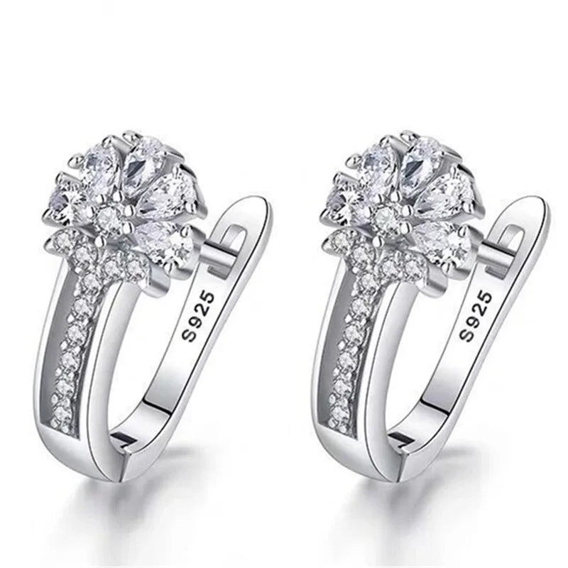 Fine Jewelry 925 Sterling Silver Earrings Inlaid With Zircon Crystal