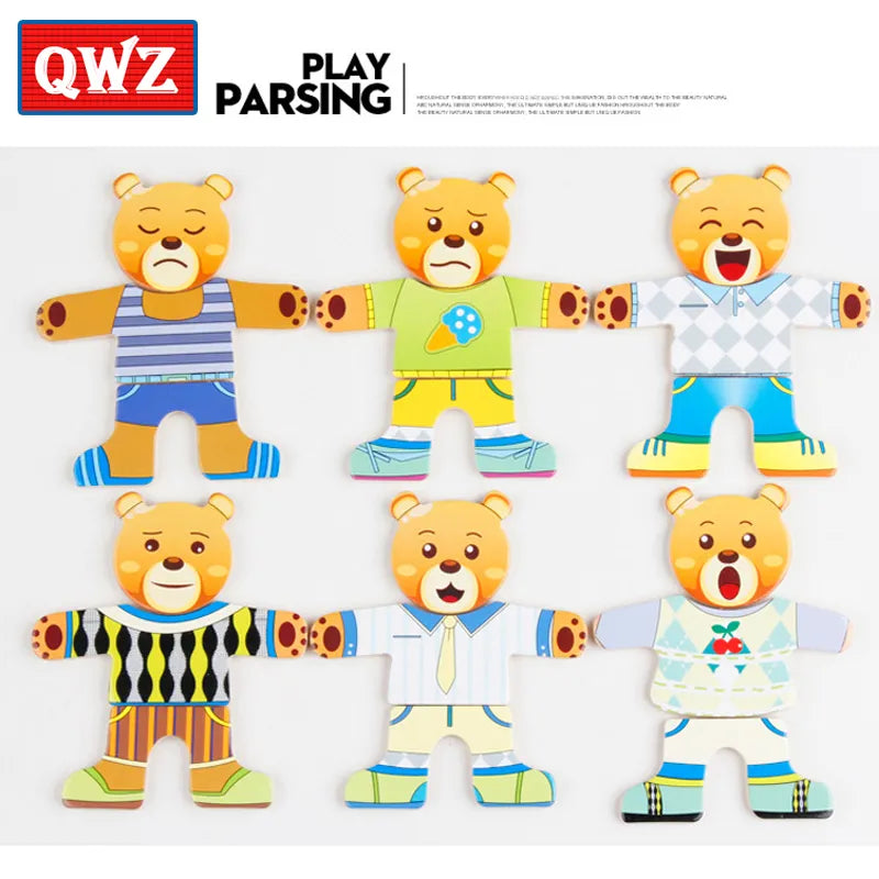 QWZ Little Bear Change Clothes Children's Early Education Wooden