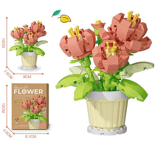 Creative Building Block Bouquet, Eternal Flower Plant Potted Gift,
