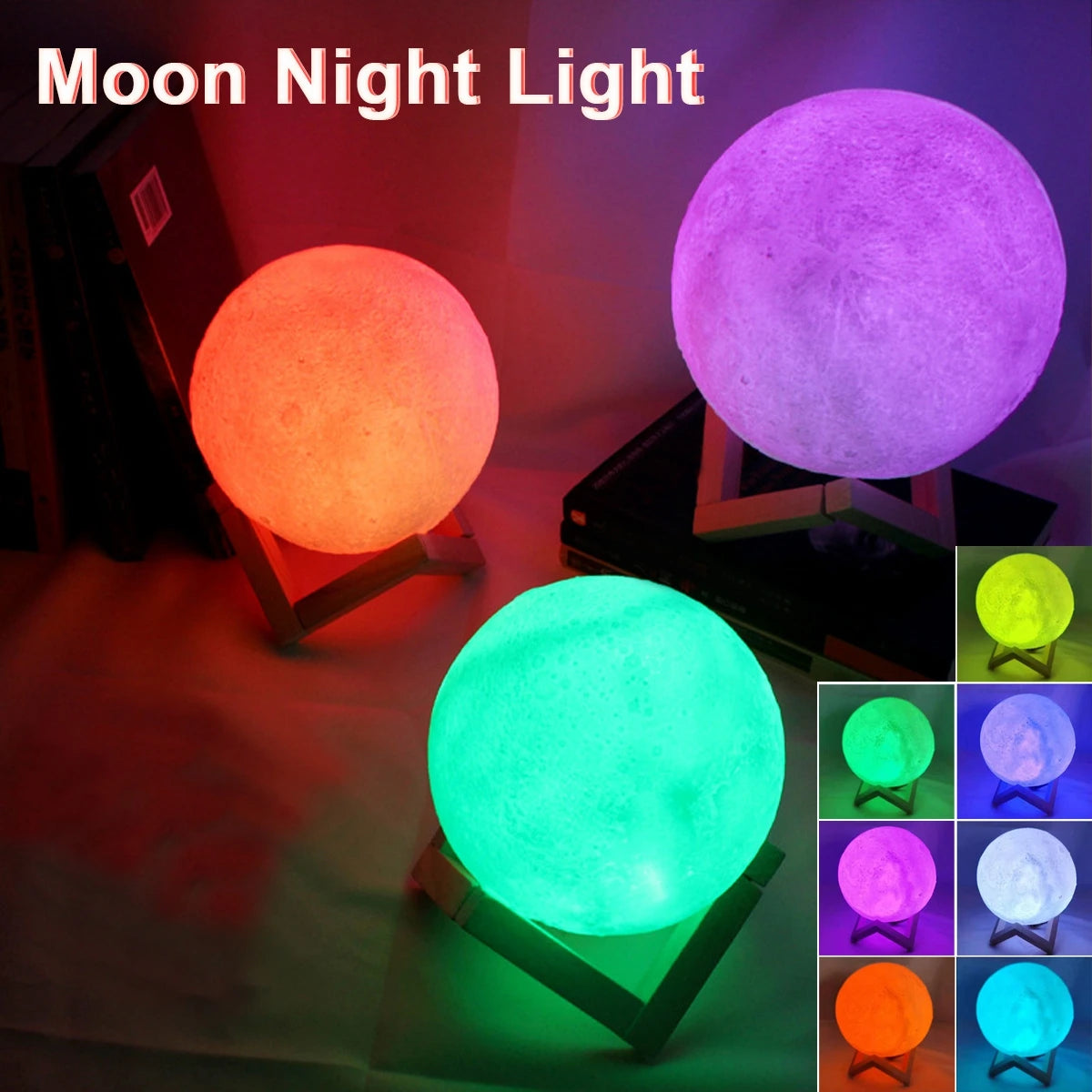 Moon Lamp LED Night Light Battery Powered With Stand Starry Lamp For