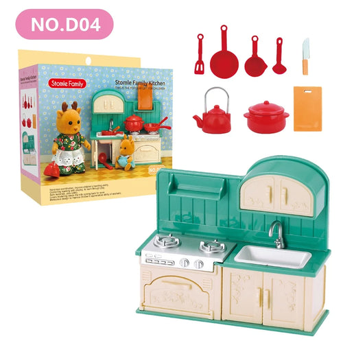 1:12 Miniature Furniture Forest Family Kitchen Toy Dining Table