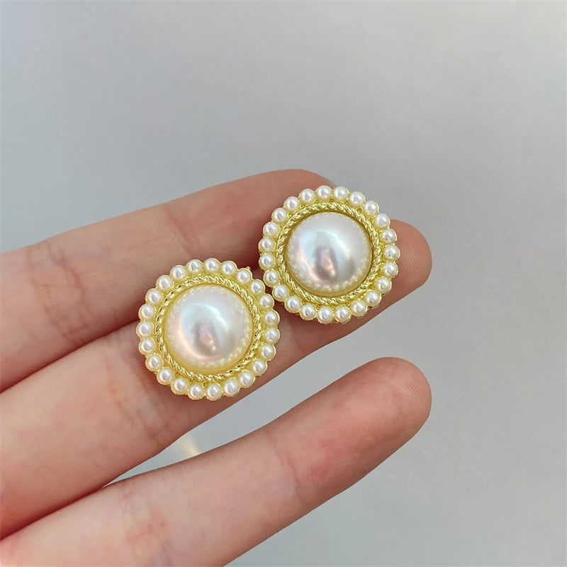 ZAKOL Shiny Imitation Pearl Stud Earrings Fashion Cross Design