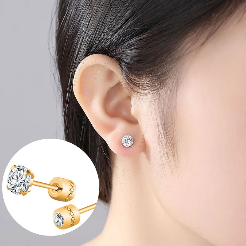 1Pair Stainless Steel Crystals Stud Earrings For Men Women Not Fade