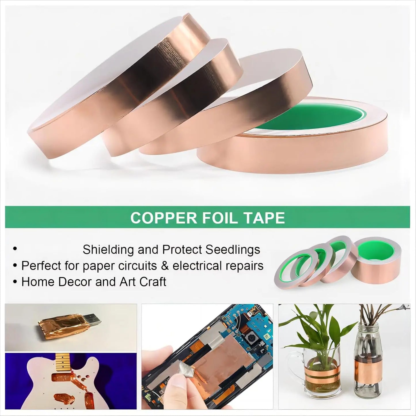 Copper Tape Double-Sided Conductive Copper foil tape for Stained Glass