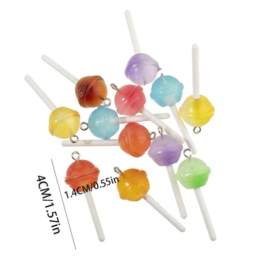 10Pcs Colorful Sugar Candy lollipop Resin Charms Kawaii 3D Pendant