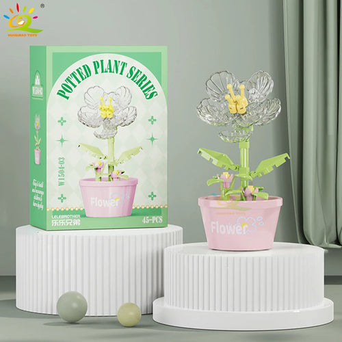 HUIQIBAO MOC Flower Succulent Potted Model Building Block DIY Eternal