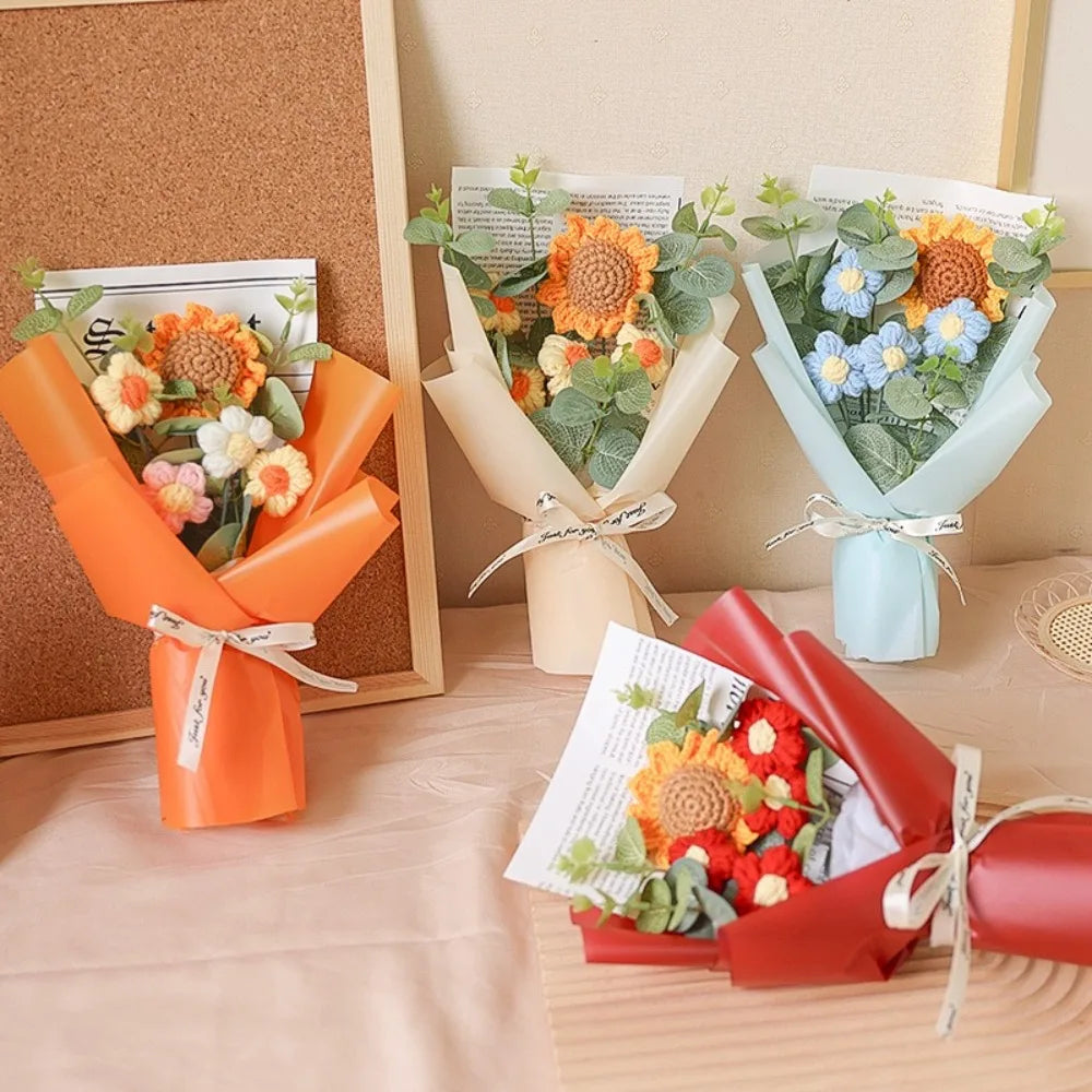 Artificial Flower Crochet Bouquet Handmade Anniversary Sunflower Daisy
