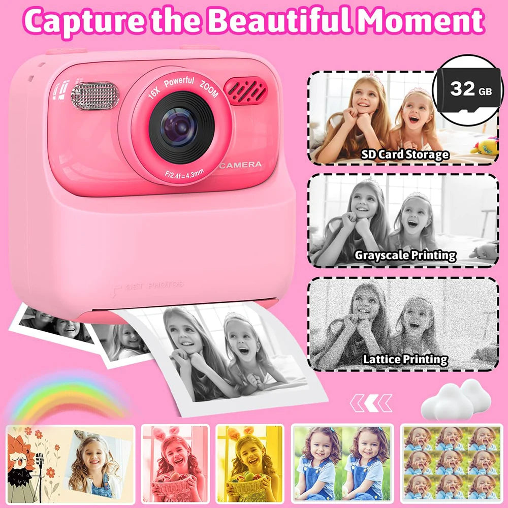 Children Digital Camera Photography Instant Camera 1080P HD Dual Lens