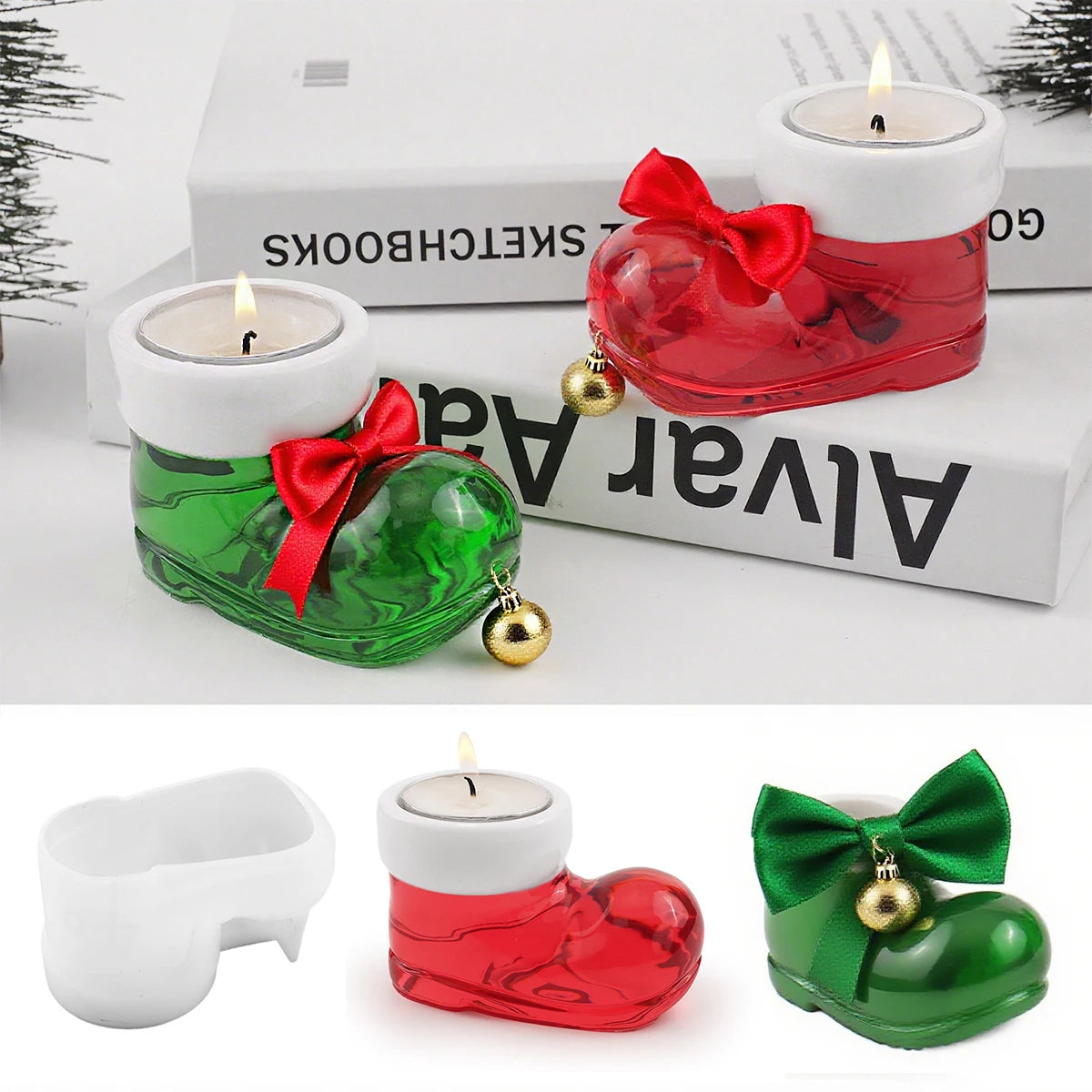 Christmas Boots Shoes Candle Holder Silicone Mold DIY Table Decoration