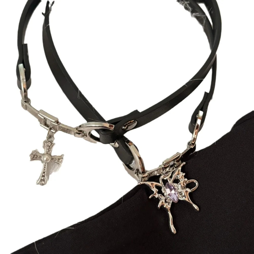 Y2K Charm PU Leather Sexy Choker Vintage Necklaces for Women Spice