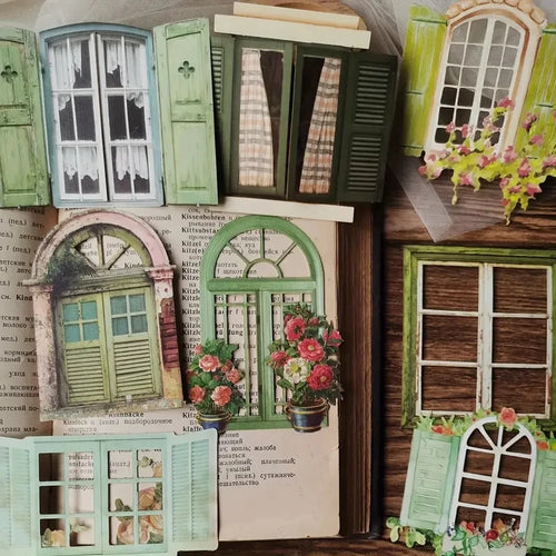 10 Pcs Laser Hollow Doors Windows Stickers Junk Journal Planner