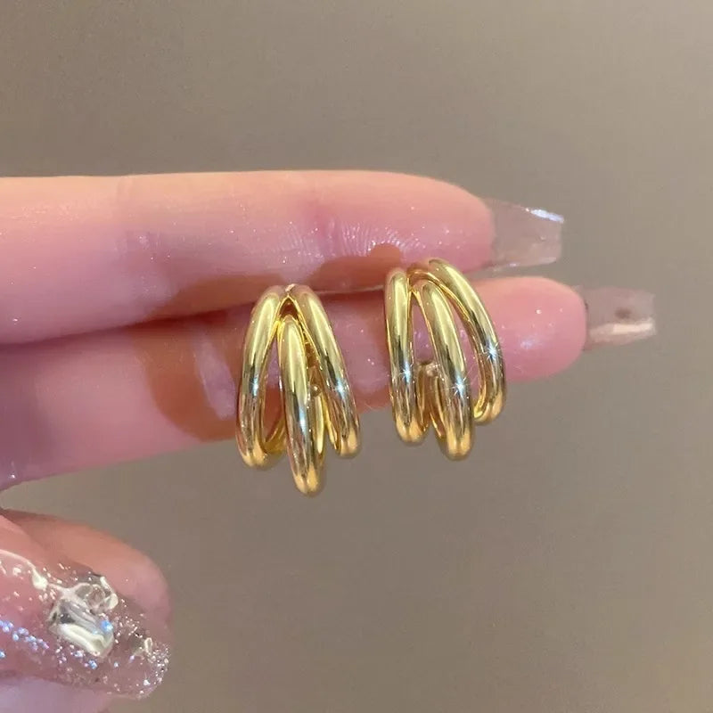 Elegant Gold Color Circled Hoop Earring for Woman Metal Elegant