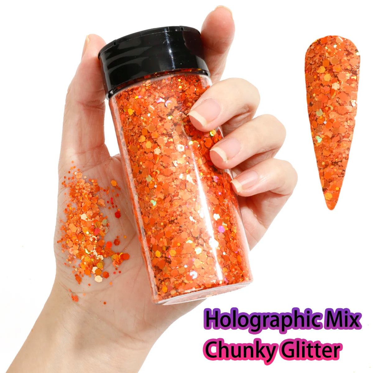 1Bottle Holographic Chunky Glitter 80g Craft Glitter Powder Mixed
