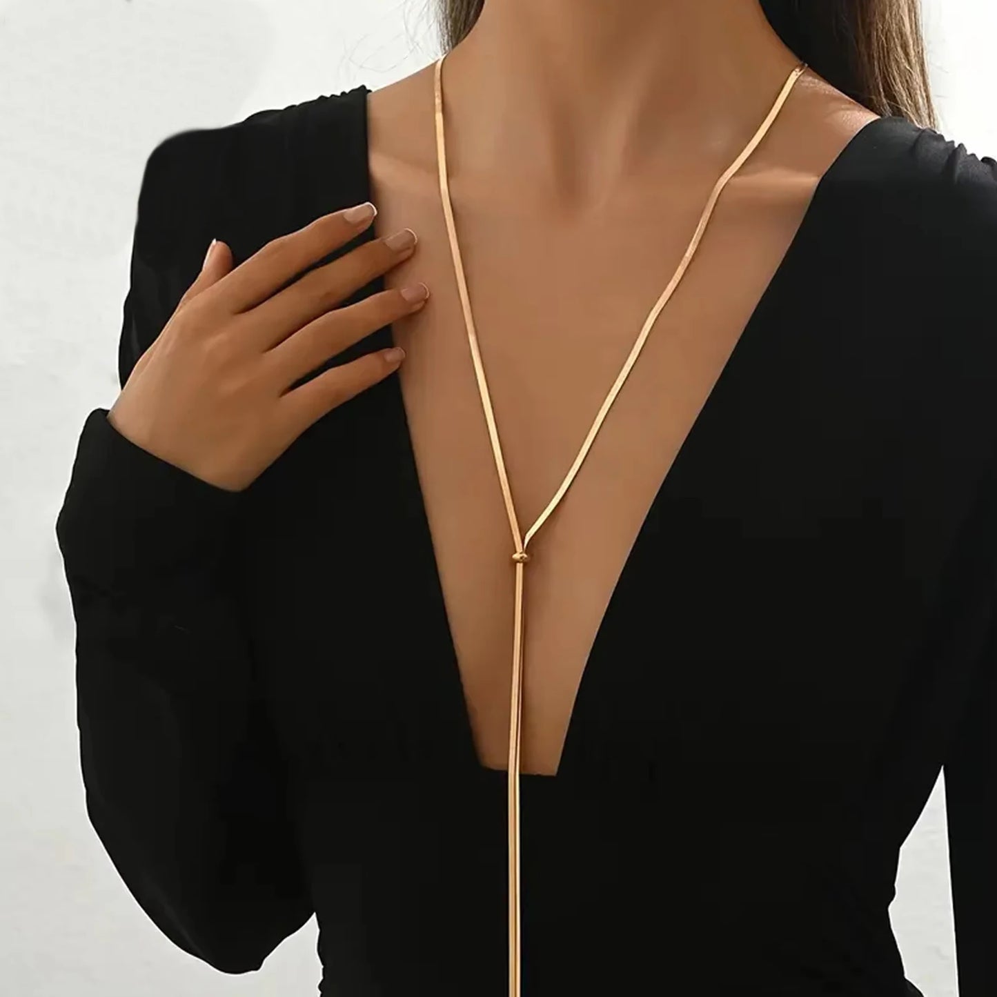18K Gold Plated Adjustable Y Necklace Stainless Steel Tarnish Free