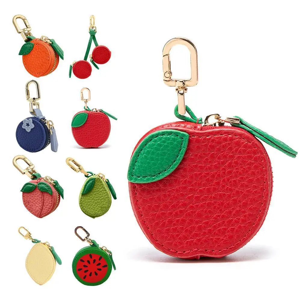 Cute Fruit Shape Leather Coin Purse Mini Zipper Earphone Bag Keychain