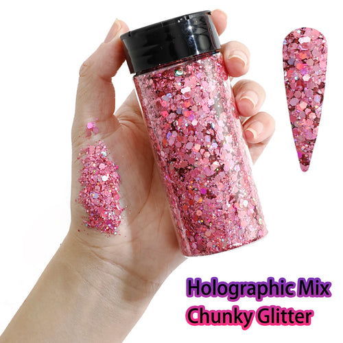 1Bottle Holographic Chunky Glitter 80g Craft Glitter Powder Mixed