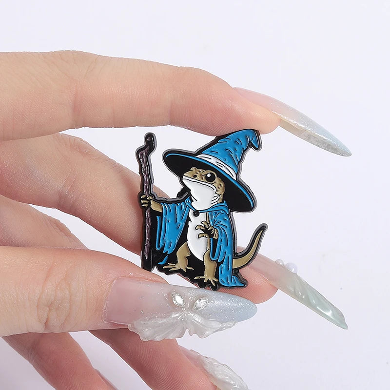 Lizard Wizard Enamel Pins Punk Gothic Blue Animal Metal Brooches