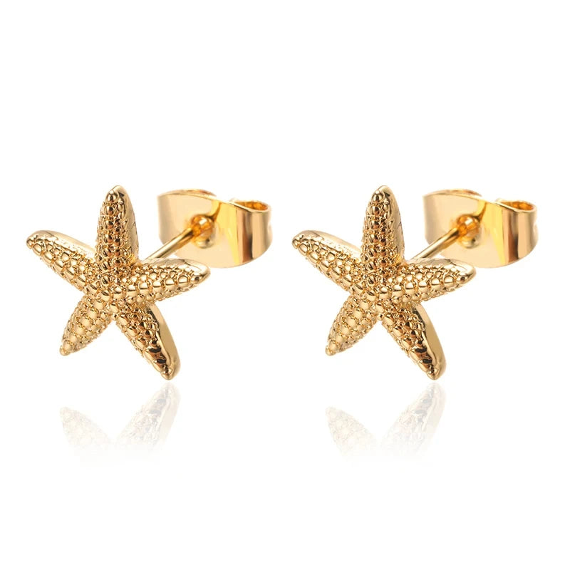 Vintage Summer Starfish Stainless Steel Stud Earrings For Women Simple
