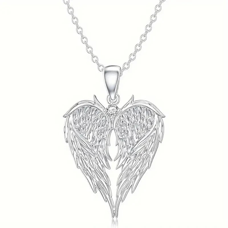 Crystal Angel Wings Heart Pendant Necklaces For Women Jewelry