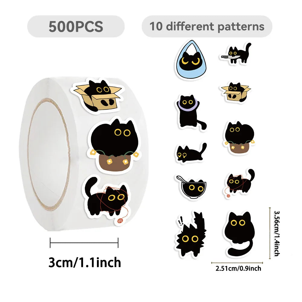 500PCS Ten Different Patterns Black Cat Roll Stickers Small Pattern