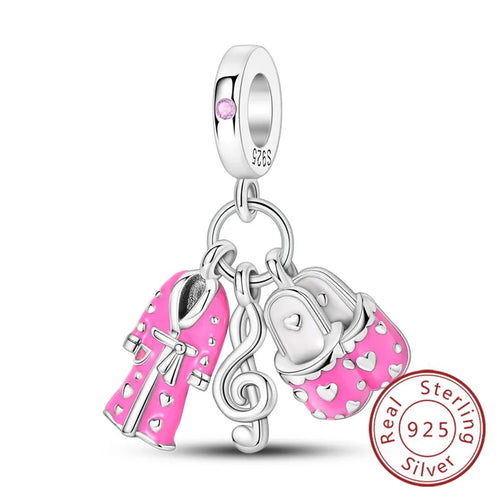 Fit Original 925 Sterling Silver Charms Beads Bow Perfume Bottle Pink