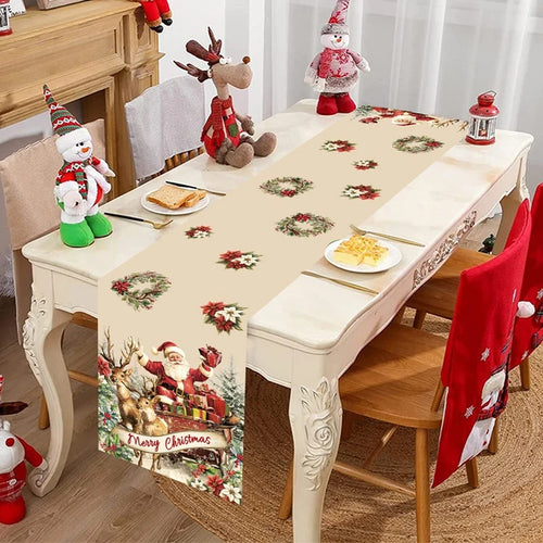 Vintage Christmas Table Runner Retro Santa Claus Table Cover Christmas