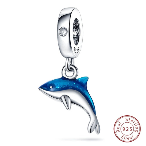 Fit Original 925 Sterling Silver Charms Beads Blue Luminous Whale